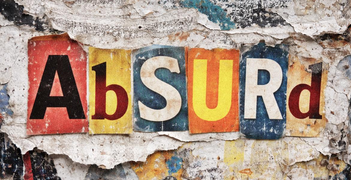plakletters vormen het woord absurd