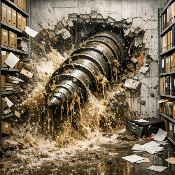 Boor doorboort een archiefdepot