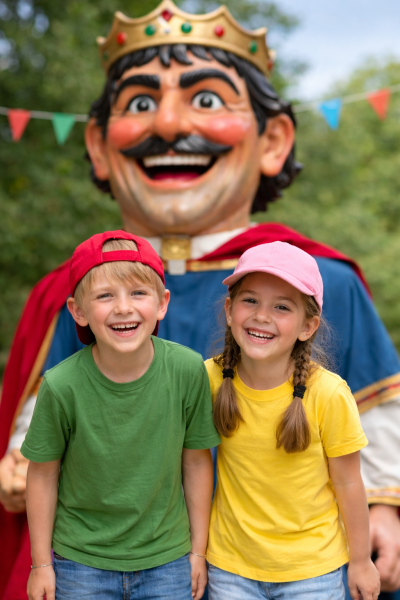 Lachende kinderen voor een koninklijke Reus