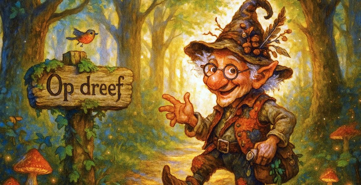 Grappige kabouter in een bosomgeving