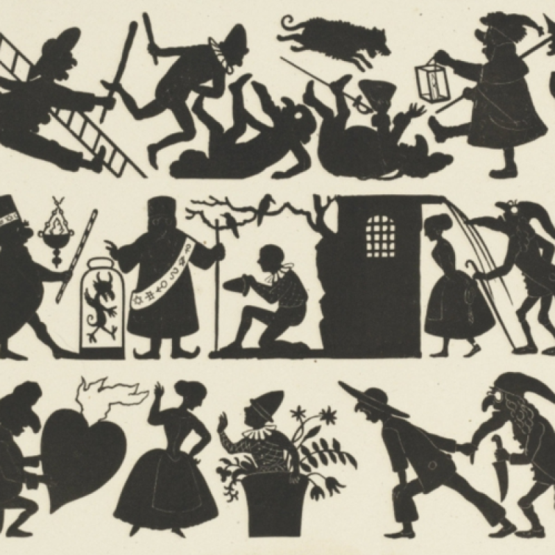 Harlekijn en Colombine, Franz Graf von Pocci, 1843-ca. 1920. Collectie Rijksmuseum via Rijksstudio, RP-P-OB-201.348, publiek domein